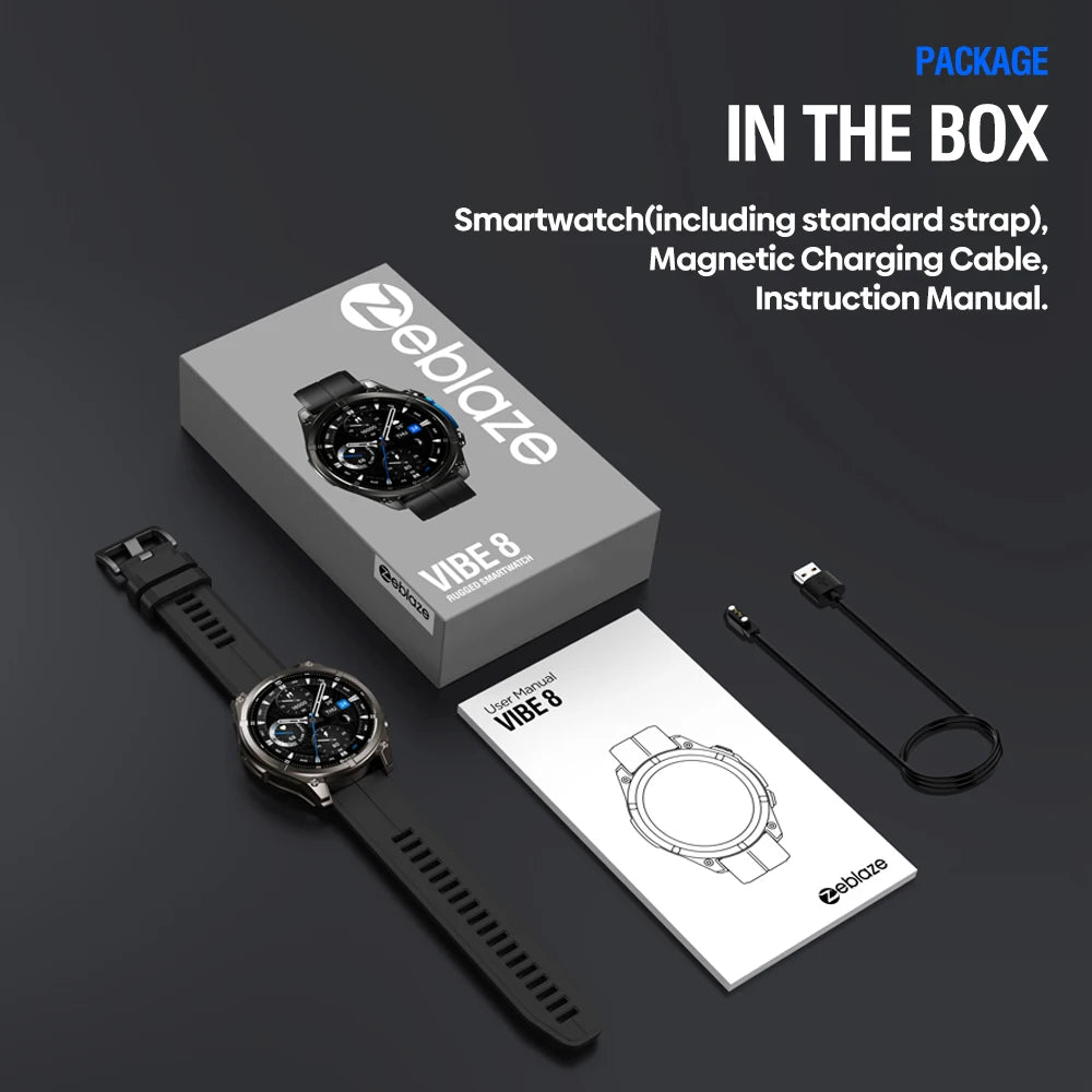Dark Slate Gray NEW 2025 Zeblaze VIBE 8 Voice Calling 1.43" AMOLED Display Smart Watch Built-in Flashlight Heart Rate Blood Pressure Smart Watch
