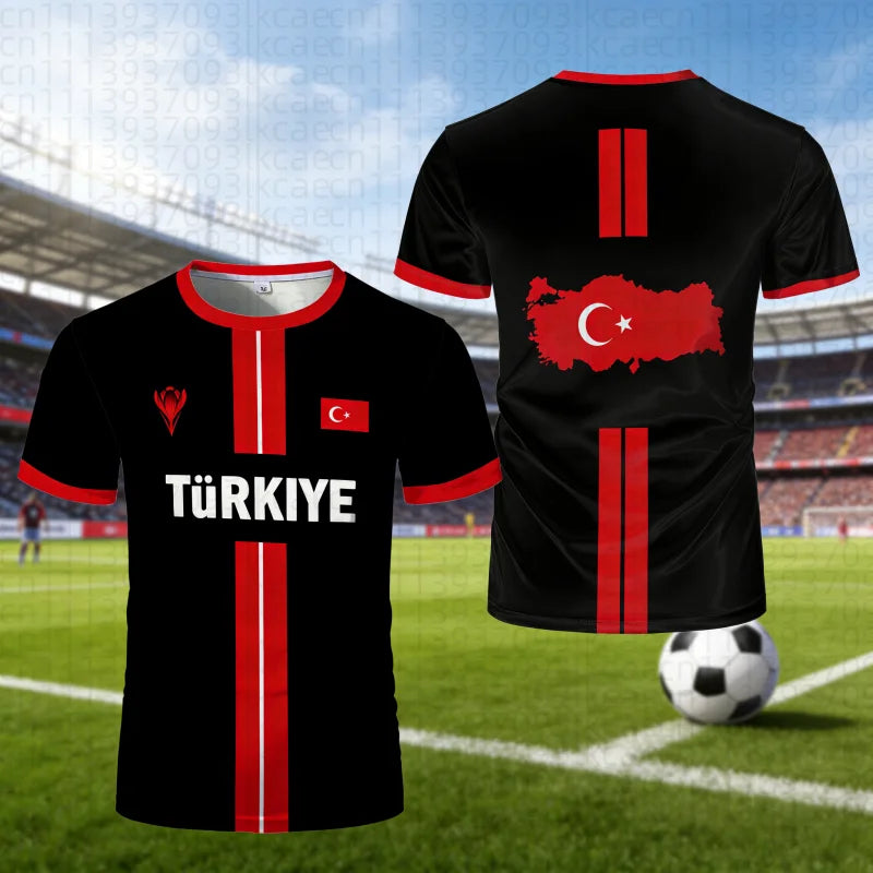 Summer New Turkey Football T-shirt  Breathable Quick-dry Soccer Jersey Turkish Flag Printed Men's Short-sleeved Tee Beachwear streetwear fashion product image 7