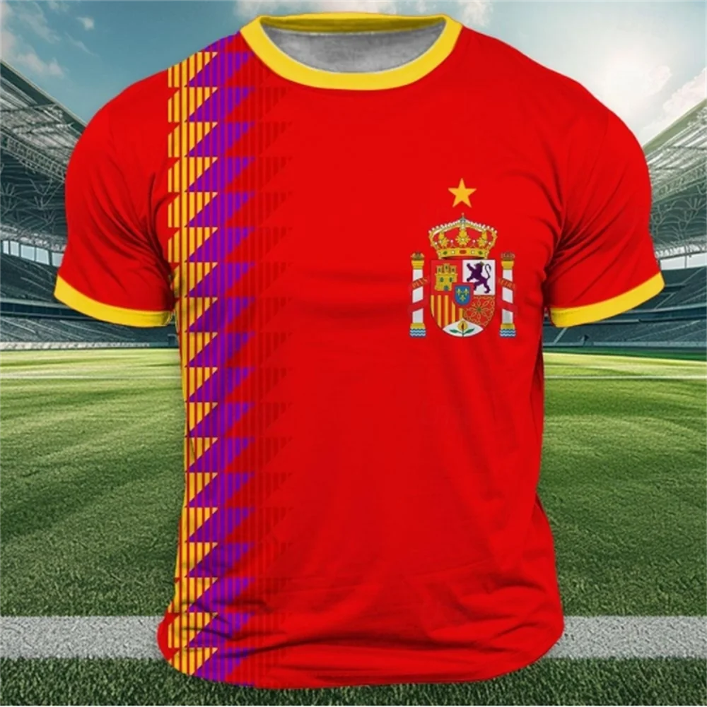 Spain Flag Print T Shirt For Men Outdoor Run Sports Short Sleeve Tees Casual O-neck Oversized T-shirts Trend Men's Clothing Tops streetwear fashion product image 1