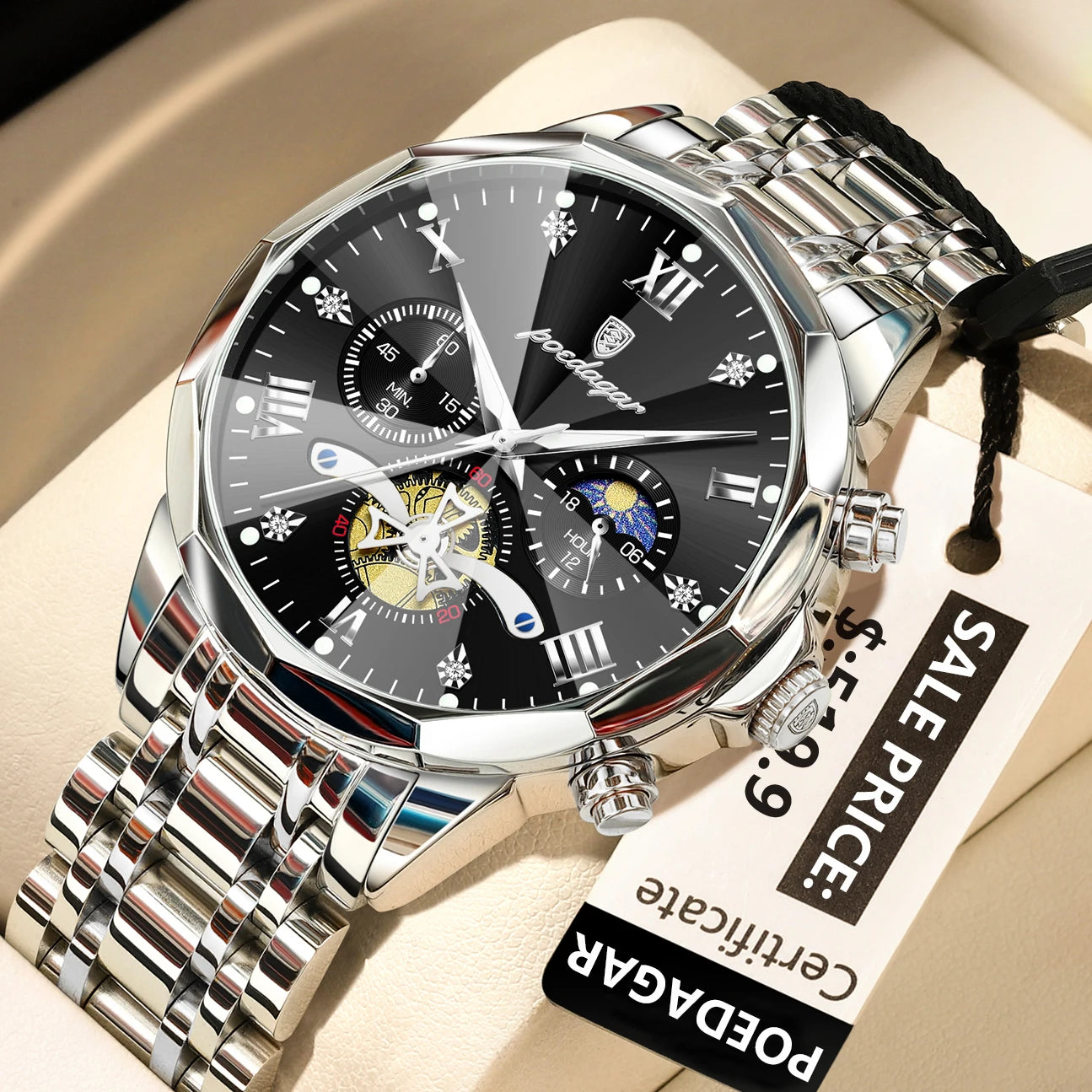 Seashell POEDAGAR Luxury Men Watch Top Original Waterproof Luminous Chronograph Man Wristwatch Stainless Steel Quartz Men's Watches Reloj