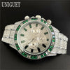 Dark Slate Gray Hot Fashion Green Watches Men Brand UNIGUET Luxury Stainless Steel Hip Hop Rainbow Diamond Quartz Wristwatch Male Dropshipping