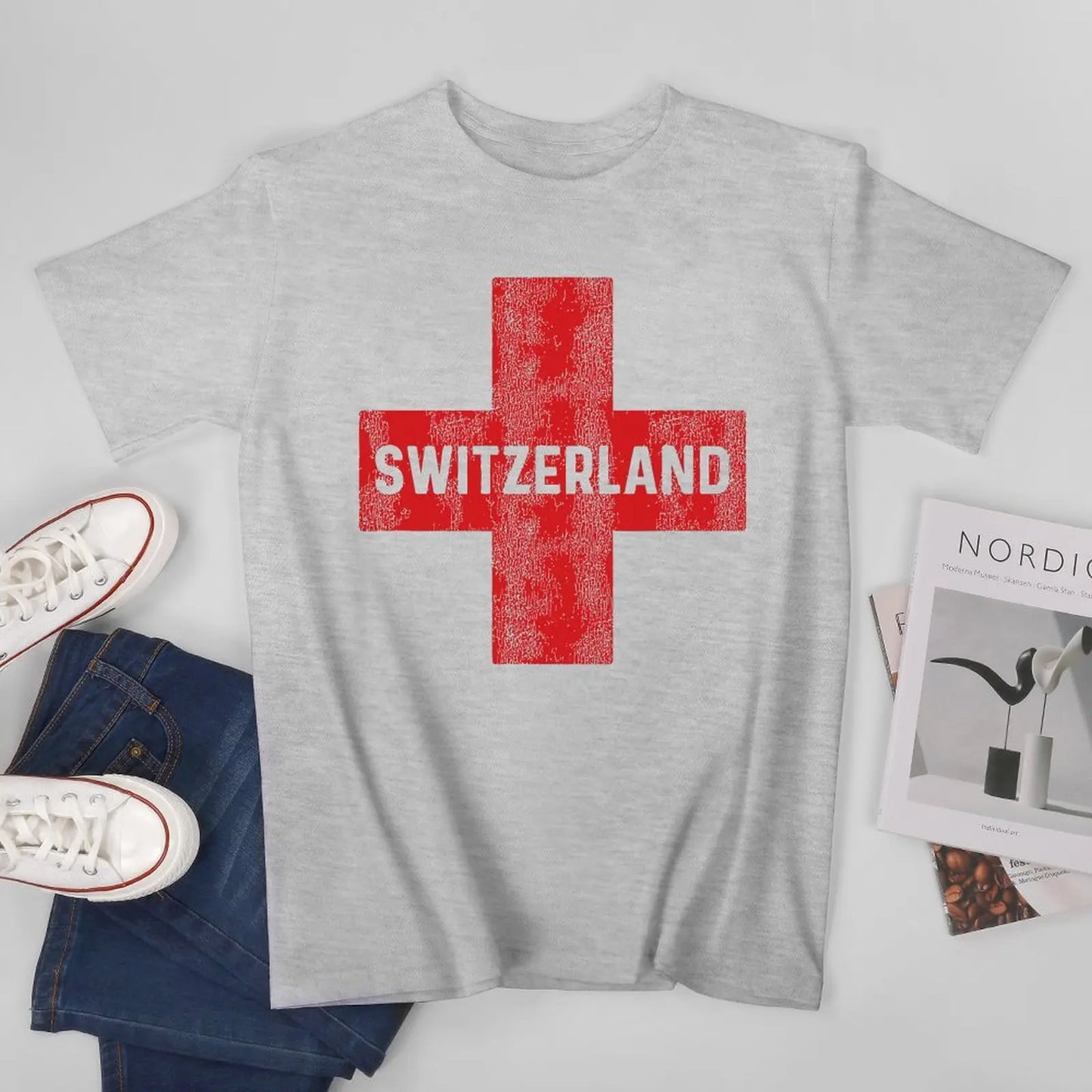 Men Retro Swiss Flag Of Switzerland Tshirt Tees O-neck T Shirts Women Boys 100% Cotton T-Shirt