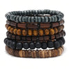 White Smoke 6/4PCS 3Style PU Wodeen Braided Wrap Leather Bracelet for Men Vintage Life Wood Beads Fashion Male Armband