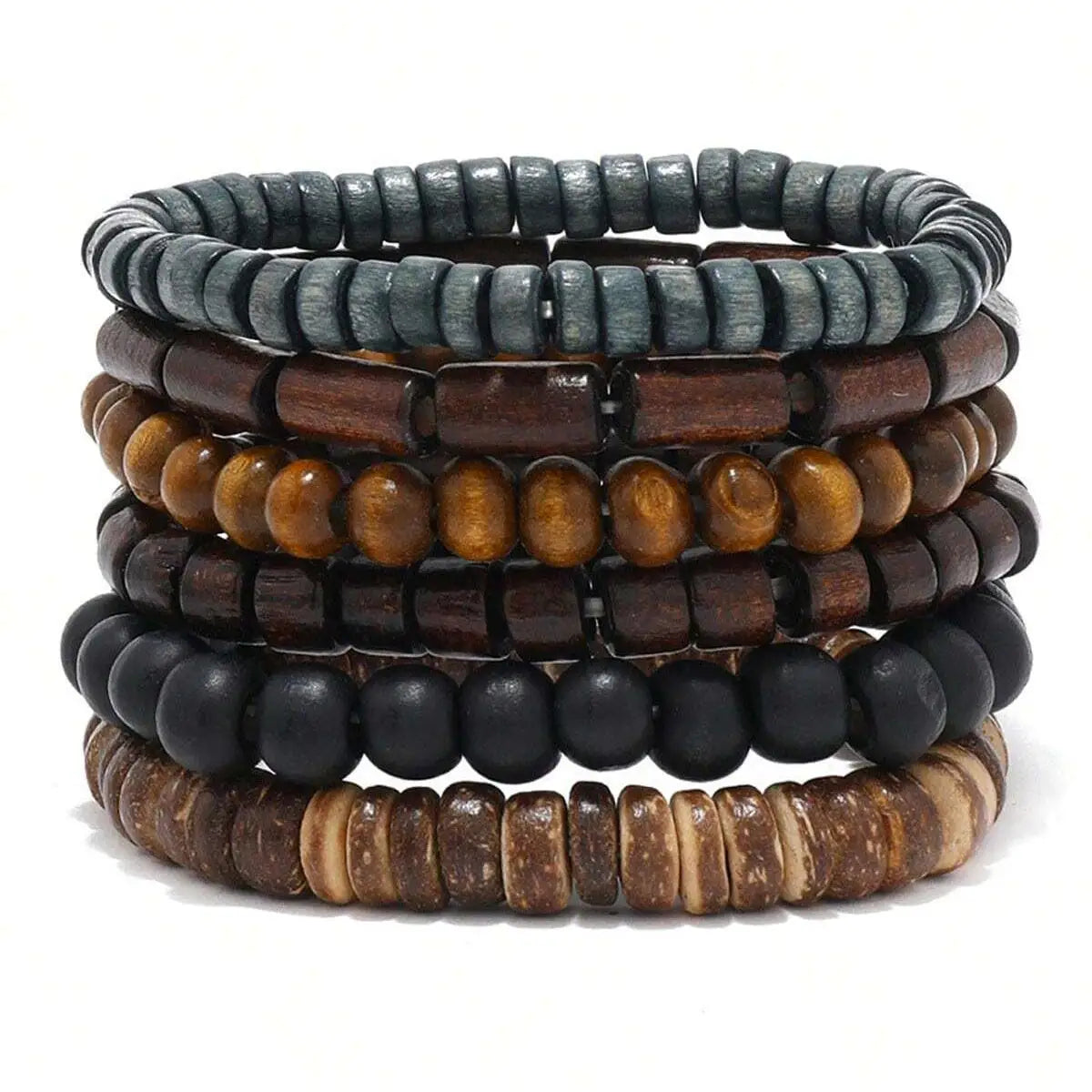 White Smoke 6/4PCS 3Style PU Wodeen Braided Wrap Leather Bracelet for Men Vintage Life Wood Beads Fashion Male Armband