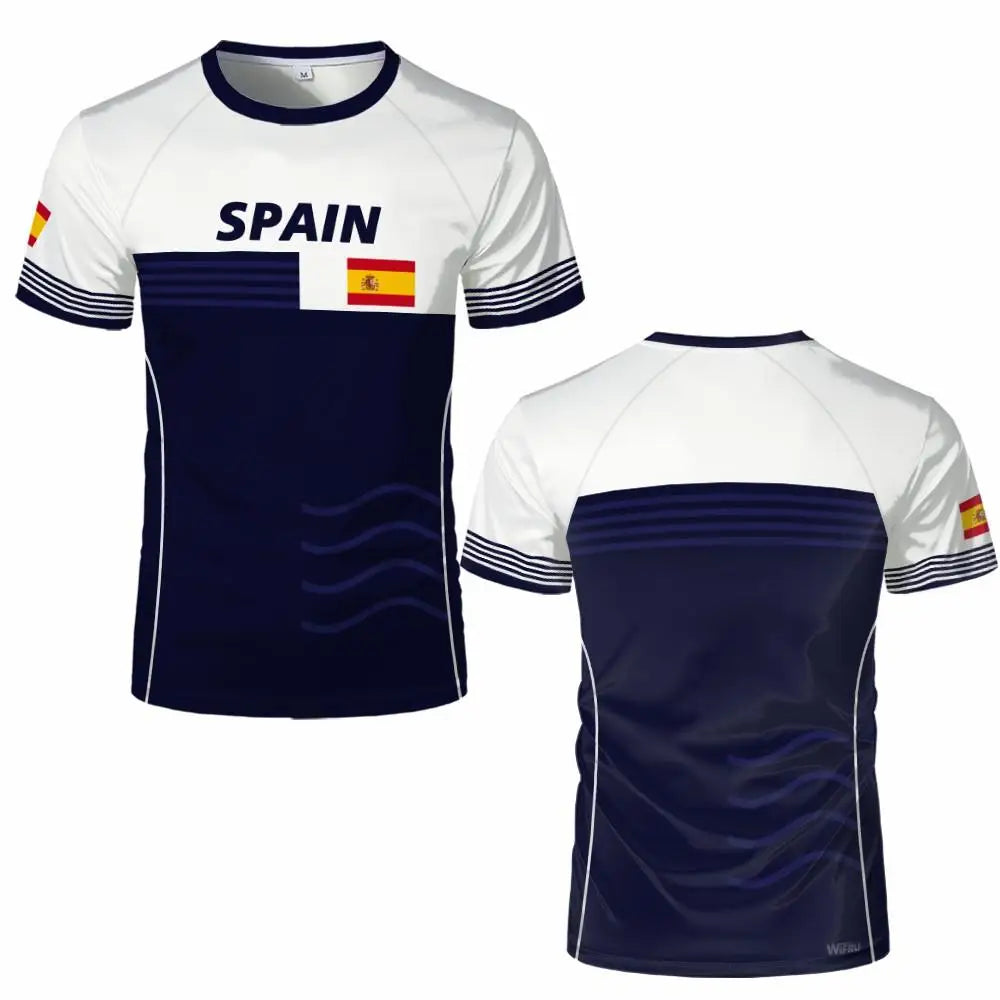 Spain Flag Graphic Jersey Fashion Geometric Print Quick-drying Football T-shirt Men Women Sports Training Casual Breathable Tops