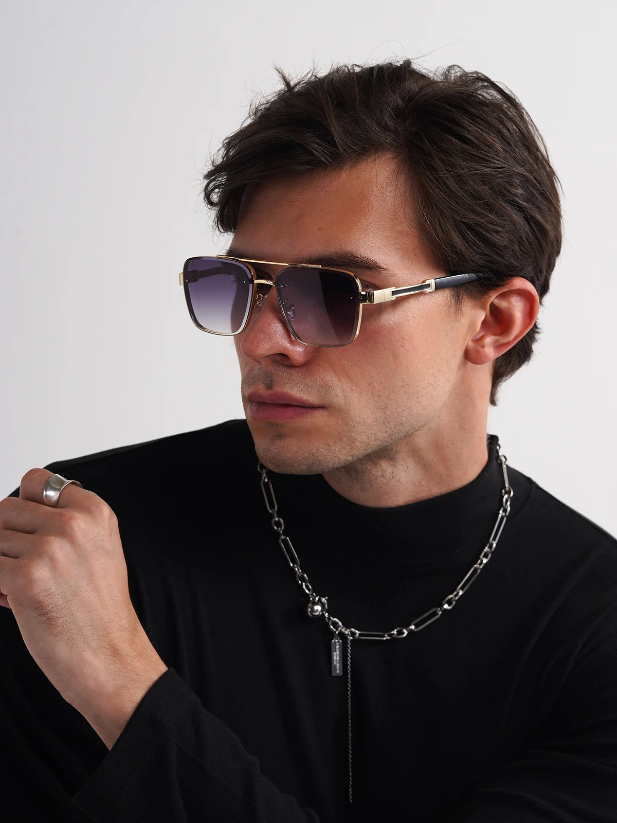 Black Ruiao Square Mens Designer Sunglasses Metal Frame Gradient Luxury Shades UV400 Rectangle Pilot Sun Glasses for Men
