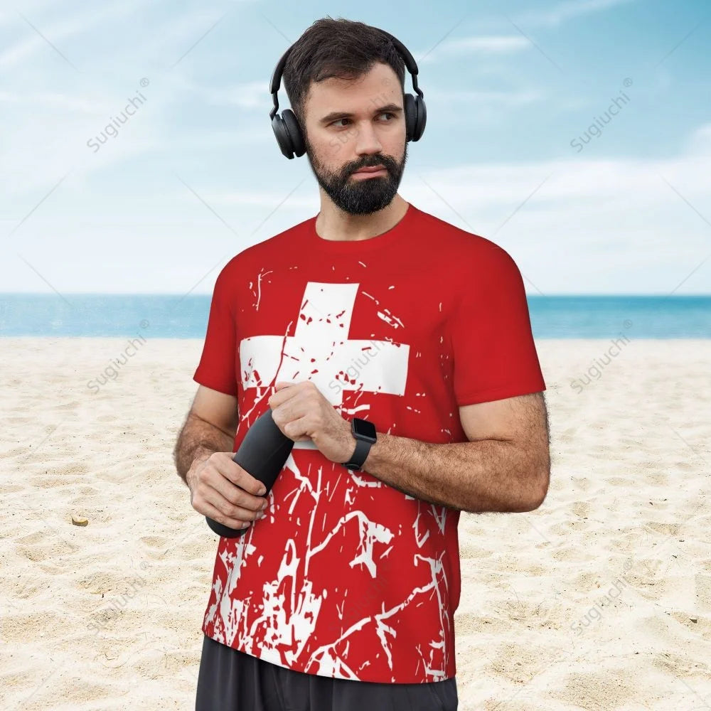 Exclusive design Switzerland Flag Grain 3D Printed Men For Running Bike Soccer Tennis Fitness Sports tshirt Mesh Short T-shirt streetwear fashion product image 28