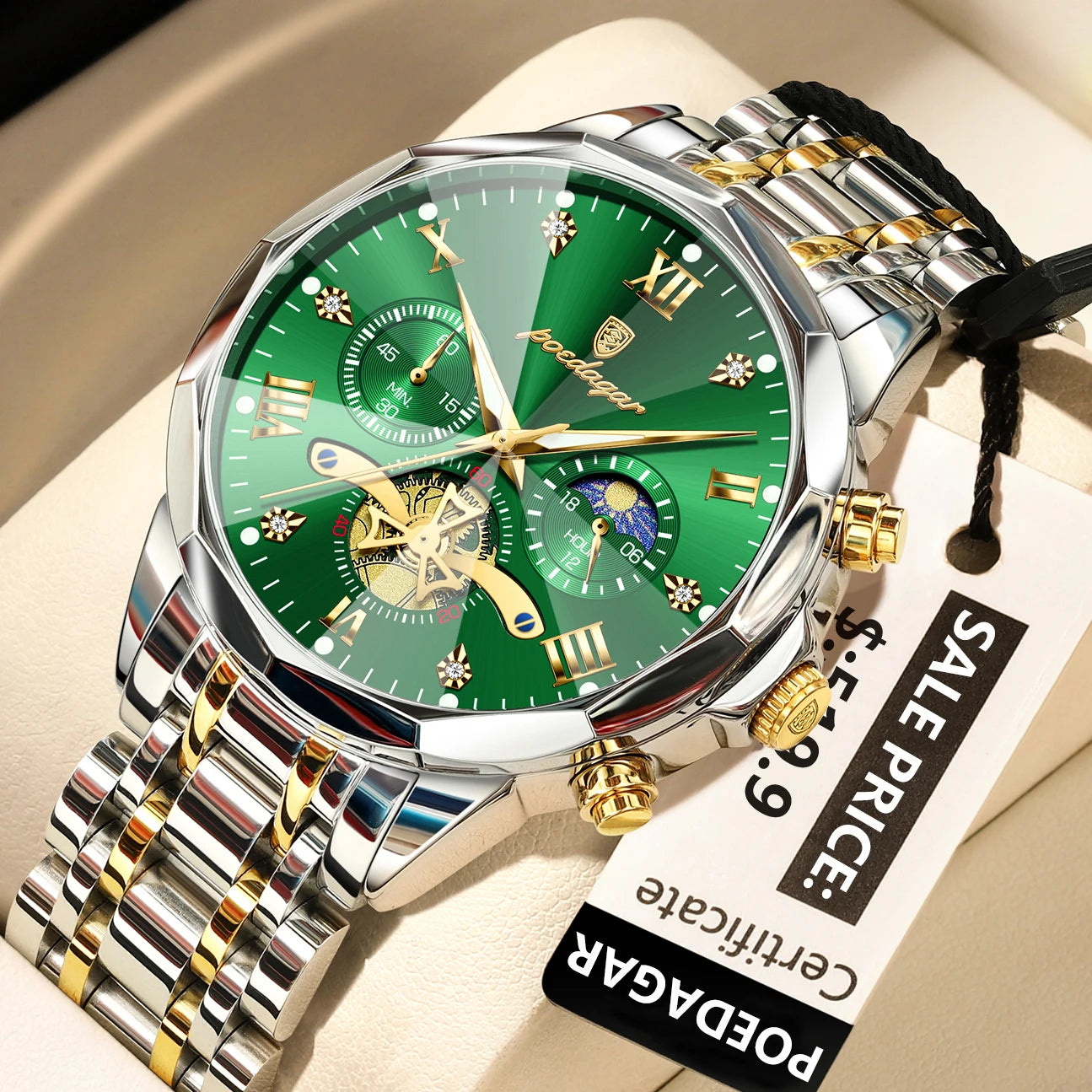 Antique White POEDAGAR Luxury Men Watch Top Original Waterproof Luminous Chronograph Man Wristwatch Stainless Steel Quartz Men's Watches Reloj