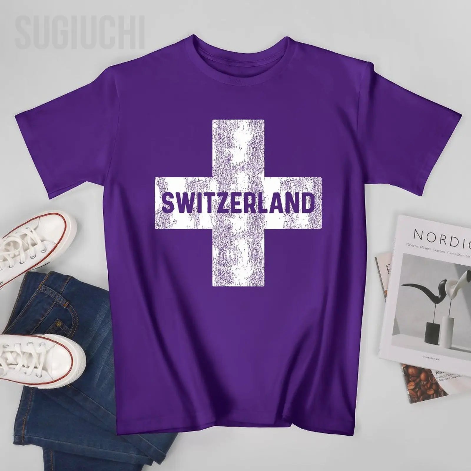 Men Retro Swiss Flag Of Switzerland Tshirt Tees O-neck T Shirts Women Boys 100% Cotton T-Shirt streetwear fashion product image 1