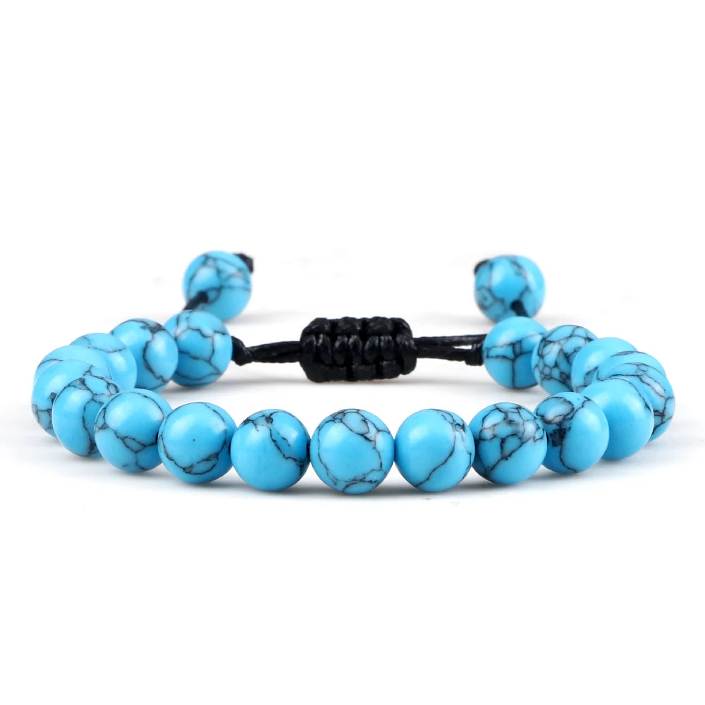 White Smoke 8mm Tiger Eye Stone Beads Bracelet Adjustable Braided Rope Bangles Natural Lava Rock Men Women Yoga Healing Balance Bracelets