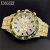 Black Hot Fashion Green Watches Men Brand UNIGUET Luxury Stainless Steel Hip Hop Rainbow Diamond Quartz Wristwatch Male Dropshipping