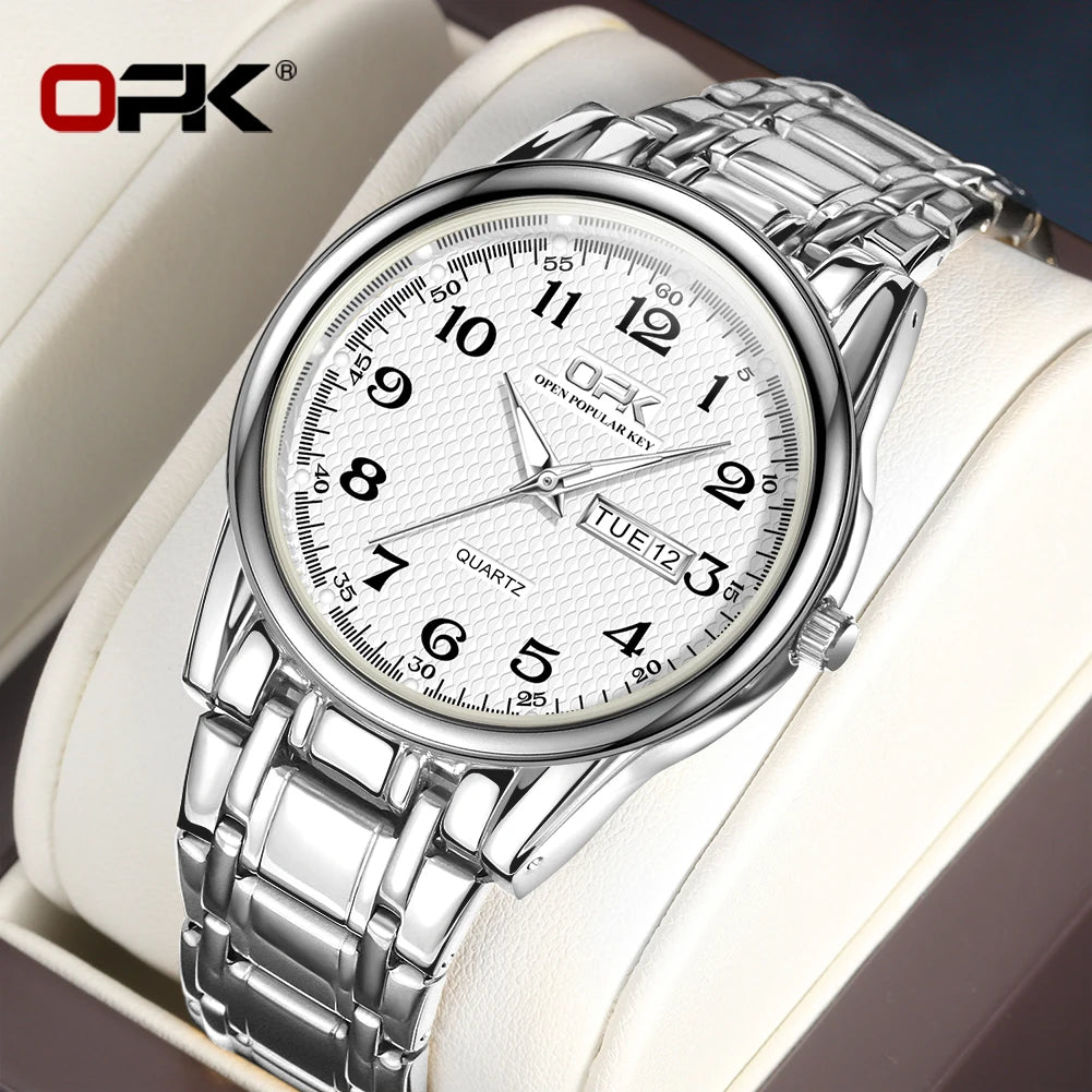 White Smoke OPK 8110 Ladies Watch Classic Simple Brand Quartz Watch Stainless Steel Strap Watch For Women Waterproof Luminous Day-Date Watch
