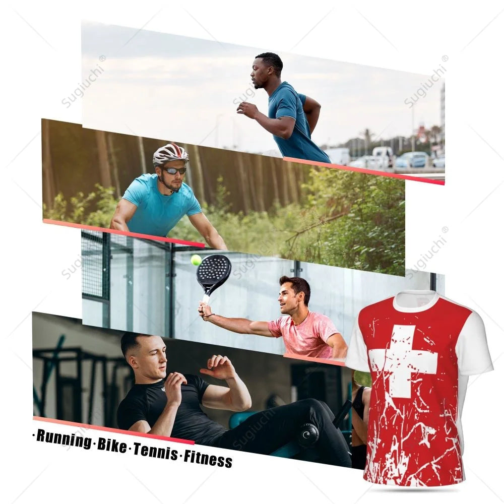 Exclusive design Switzerland Flag Grain 3D Printed Men For Running Bike Soccer Tennis Fitness Sports tshirt Mesh Short T-shirt