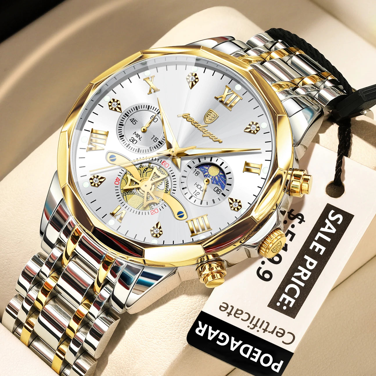 Seashell POEDAGAR Luxury Men Watch Top Original Waterproof Luminous Chronograph Man Wristwatch Stainless Steel Quartz Men's Watches Reloj