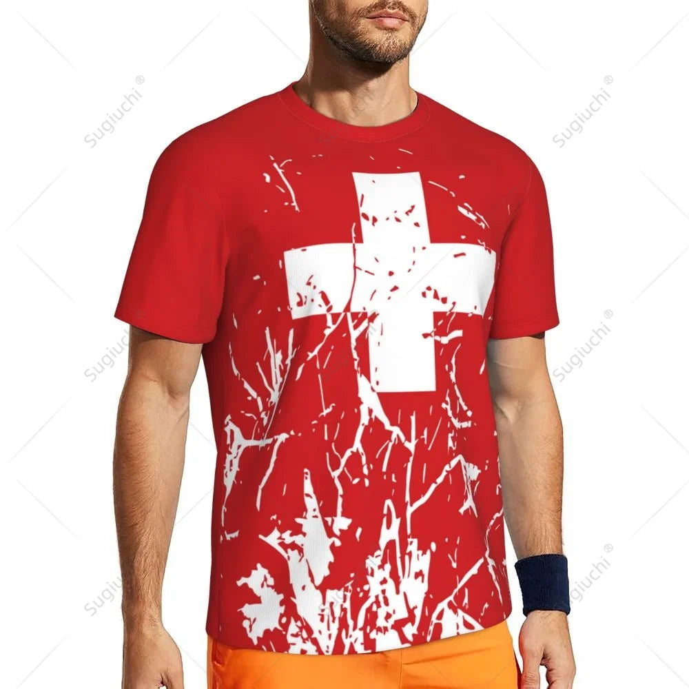 Exclusive design Switzerland Flag Grain 3D Printed Men For Running Bike Soccer Tennis Fitness Sports tshirt Mesh Short T-shirt
