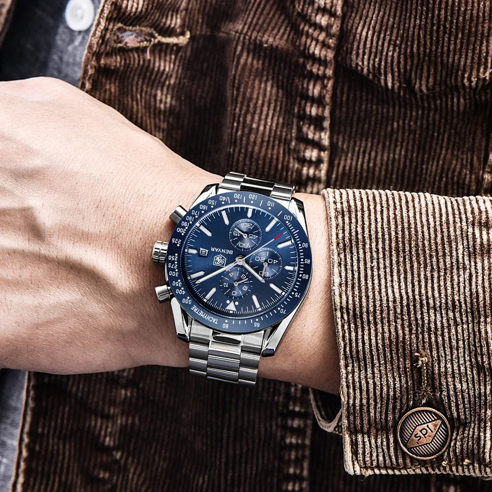 Black Men Watch BENYAR Top Brand Luxury Full Steel Business Quartz Watch Men Casual Waterproof Sports Watches Clock Relogio Masculino