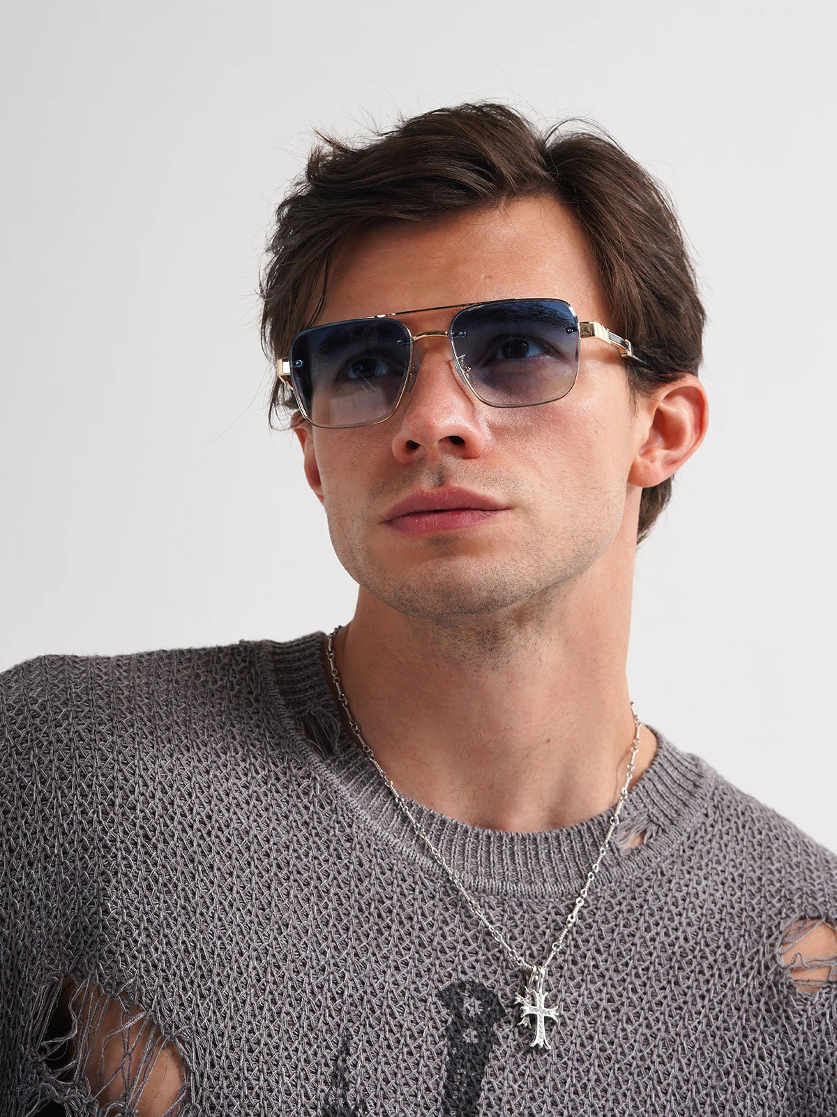 Lavender Ruiao Square Mens Designer Sunglasses Metal Frame Gradient Luxury Shades UV400 Rectangle Pilot Sun Glasses for Men