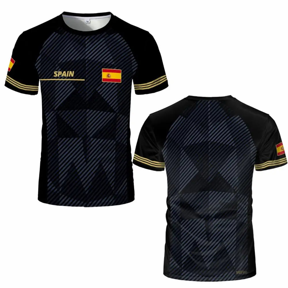Spain Flag Graphic Jersey Fashion Geometric Print Quick-drying Football T-shirt Men Women Sports Training Casual Breathable Tops