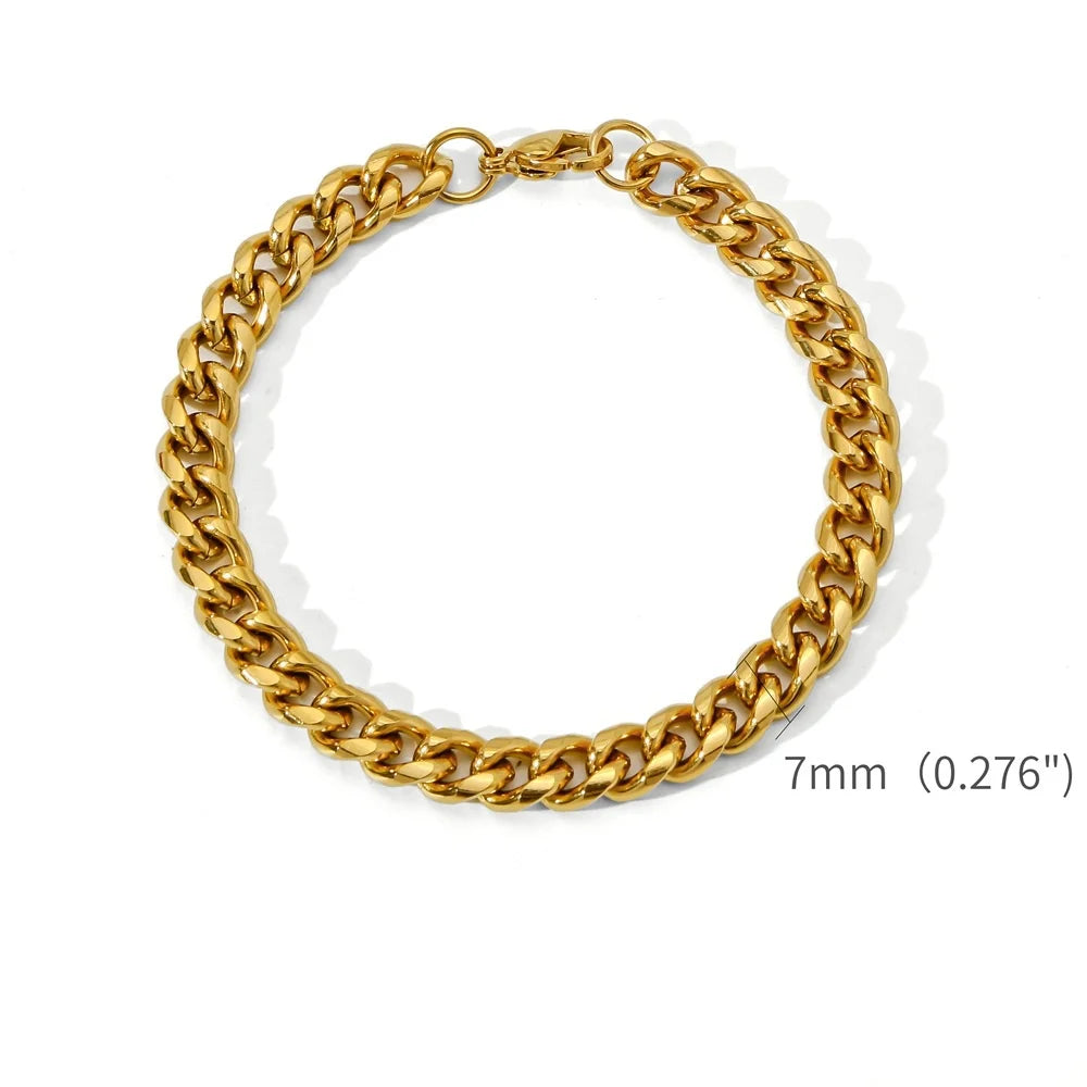 White Smoke Gold Color Stainless Steel Cuban Chain Men's Bracelet Simple Retro Bracelet For Women Hip Hop Jewelry Trend Accessories Gift