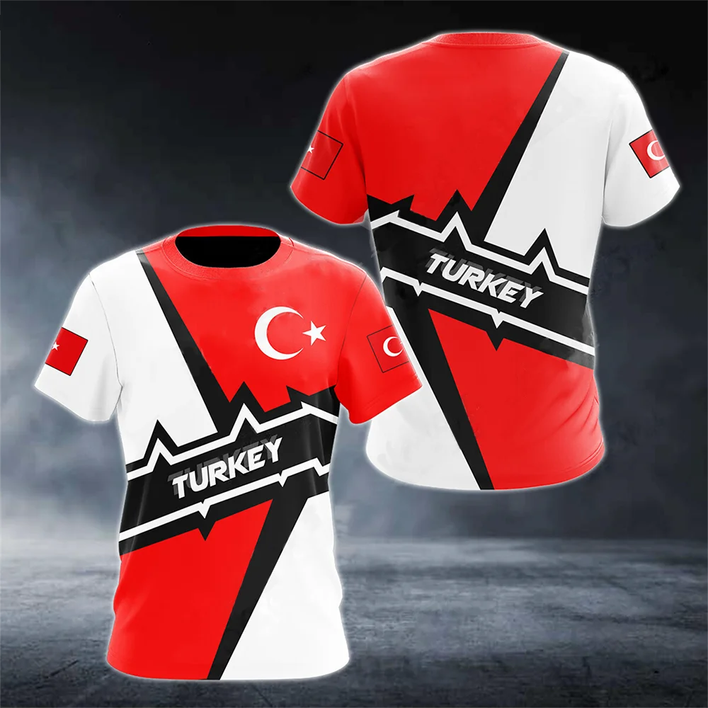 Turkish Men's T-Shirts Fashion Short Sleeve Tops Turkish Flag Print Shirts Summer Round Neck Oversized Men's Clothing Camisa