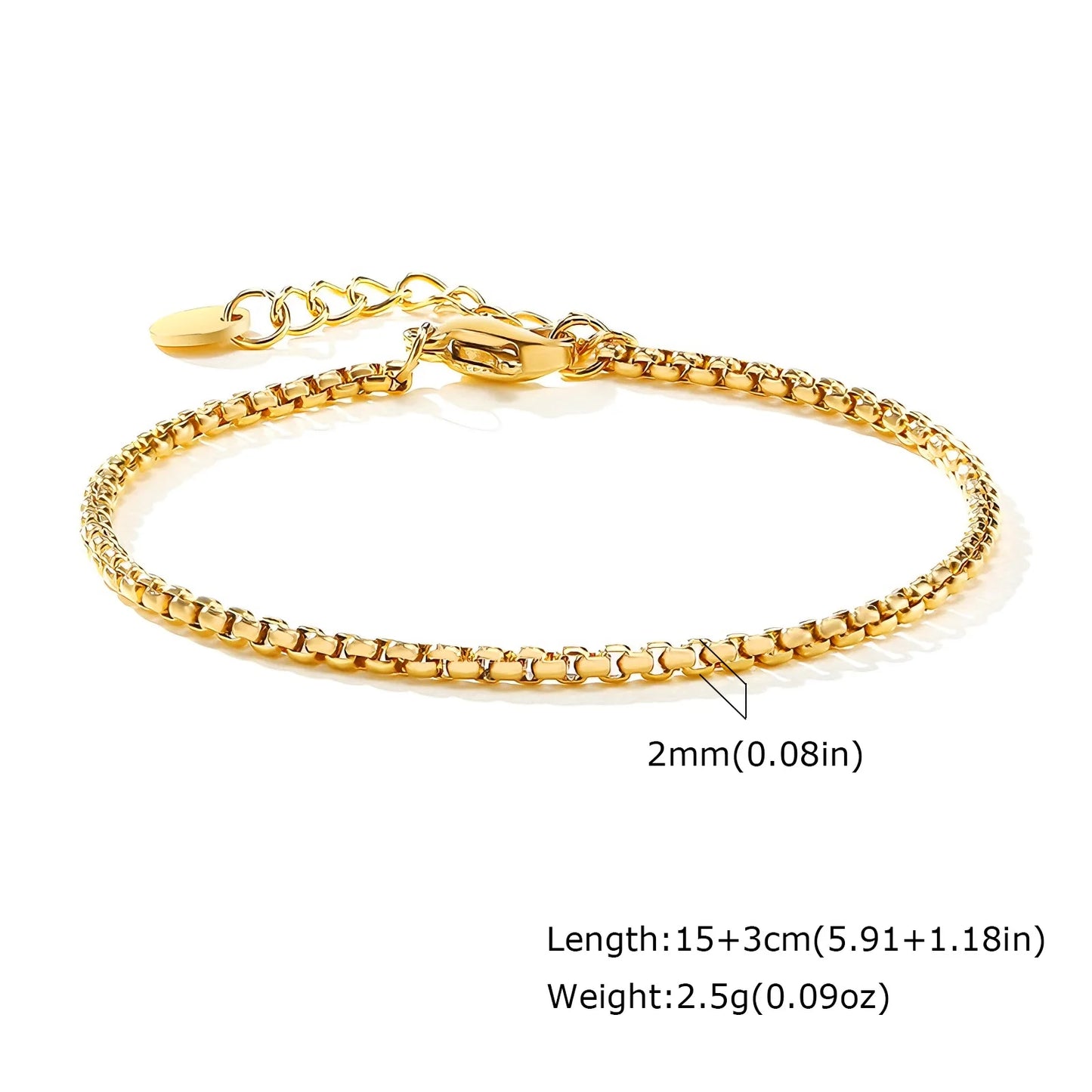 White Smoke Non Tarnish Stainless Steel Bracelet Gold Plated Stackable for Women, Thin Herringbone Chain Bracelet Waterproof Jewelry Gift