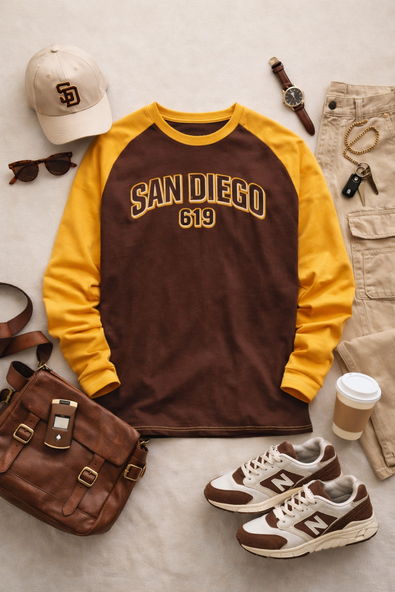 San Diego Long Sleeve Raglan Shirt – Vintage Baseball Varsity Athletic Style Tee