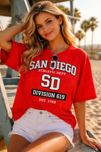 Red San Diego SD T Shirt – Division 619 Athletic California Streetwear Tee