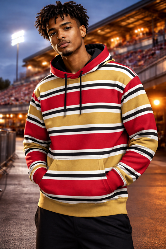 San Francisco Football Striped Hoodie – Red and Gold Game Day Streetwear