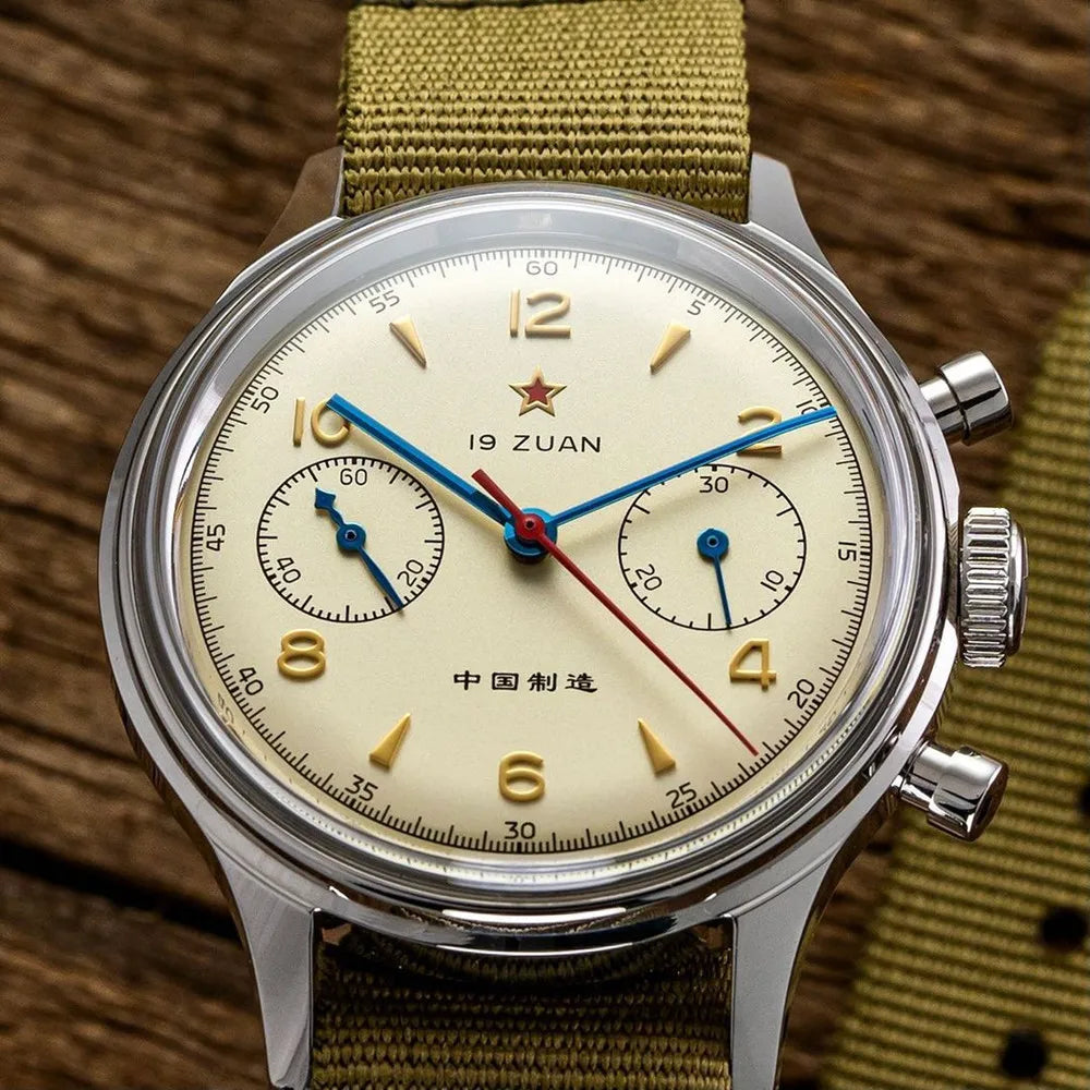 Dark Olive Green RED STAR 38mm Men's 1963 Chronograph Mechanical Watch Pilot with Seagull Movement ST1901 Air Force Aviation Sapphire Goose 40mm