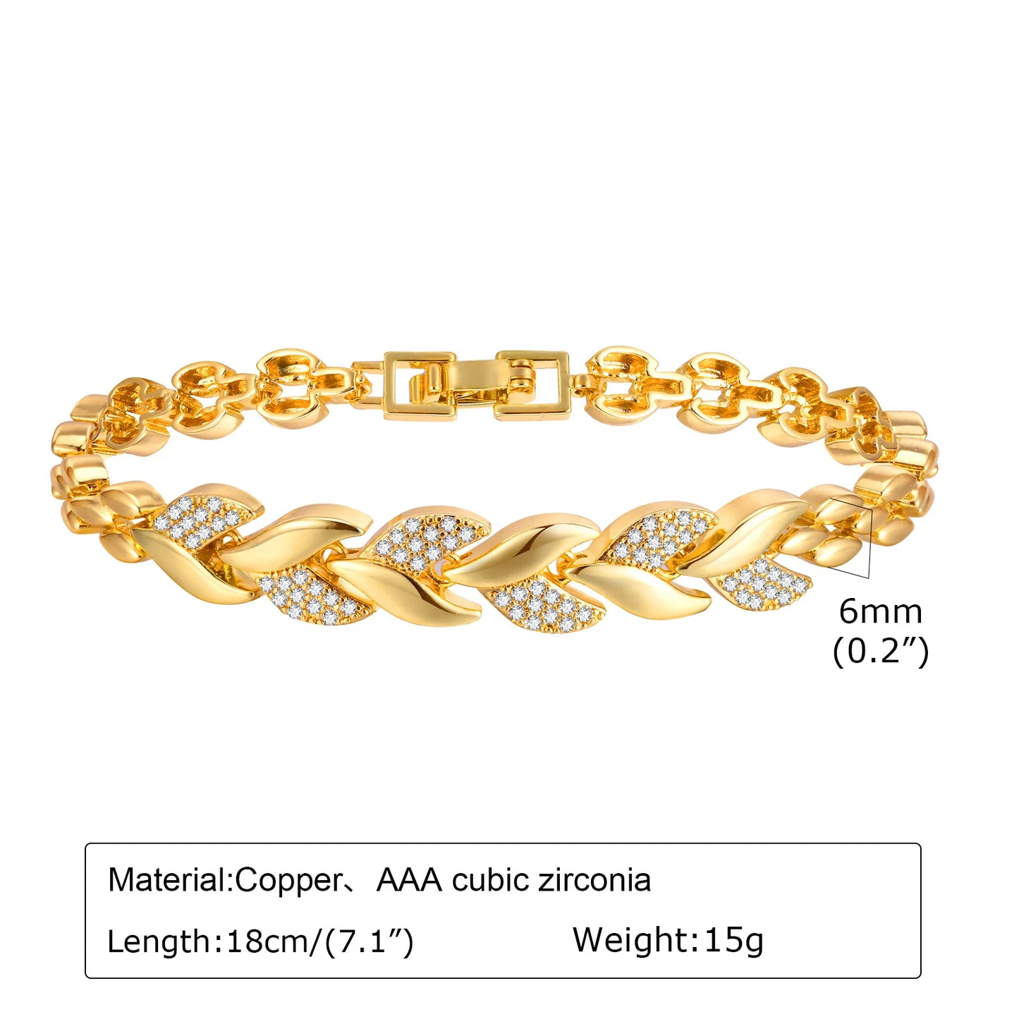 White Smoke Paperclip Chain Bracelet 14K Gold Plated Cubic Zirconia Watch Strap Chunky Link Adjustable Stackable Jewelry For Women Girl Gift