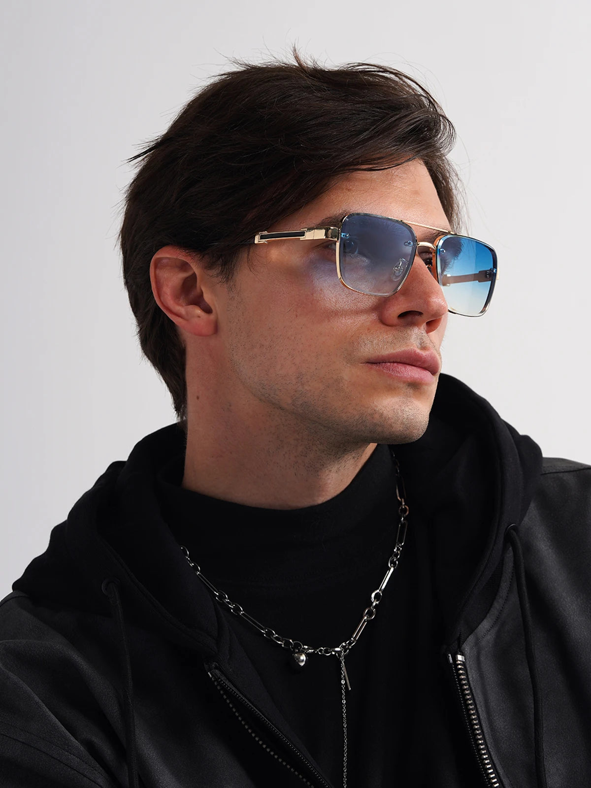 Black Ruiao Square Mens Designer Sunglasses Metal Frame Gradient Luxury Shades UV400 Rectangle Pilot Sun Glasses for Men
