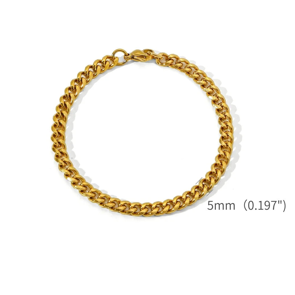 White Smoke Gold Color Stainless Steel Cuban Chain Men's Bracelet Simple Retro Bracelet For Women Hip Hop Jewelry Trend Accessories Gift