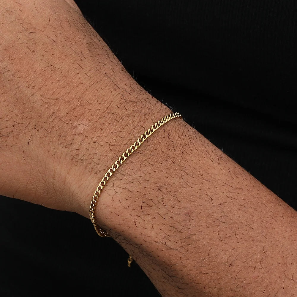Black Gold Color Stainless Steel Cuban Chain Men's Bracelet Simple Retro Bracelet For Women Hip Hop Jewelry Trend Accessories Gift