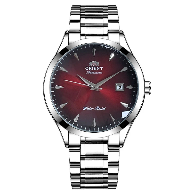 White Smoke Orient Automatic Men's Watch, Black Dial Stainless Steel Band, Water Resistant Classic Business Wristwatch with Date Display