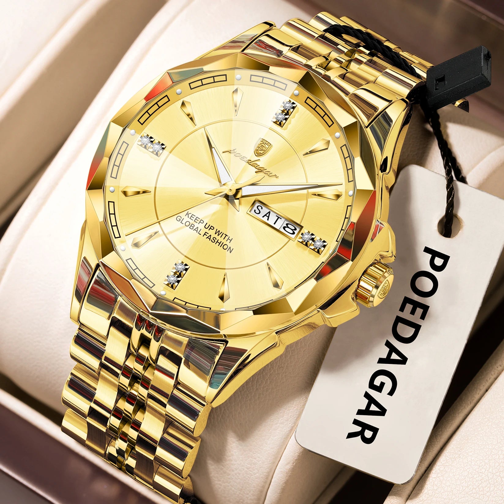 Antique White POEDAGAR Luxury Fashion Man Clock Top Business Waterproof Luminous Date Week Men's Watches Quartz Stainless Steel Men Wristwatch
