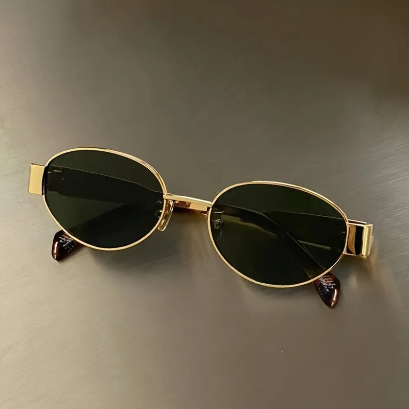 Dark Olive Green Retro Steampunk Sun Protection Sunglasses Vintage New Women's Metal Oval Sunglasses Ladies Classic UV400 Sunscreen Eyewear