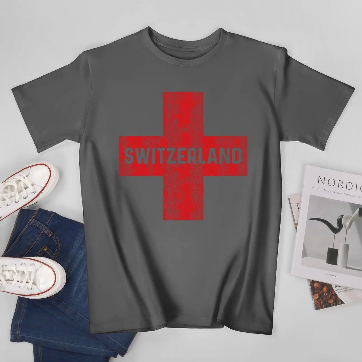 Men Retro Swiss Flag Of Switzerland Tshirt Tees O-neck T Shirts Women Boys 100% Cotton T-Shirt
