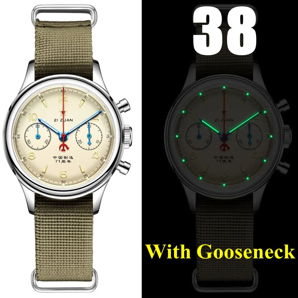Black RED STAR 38mm Men's 1963 Chronograph Mechanical Watch Pilot with Seagull Movement ST1901 Air Force Aviation Sapphire Goose 40mm