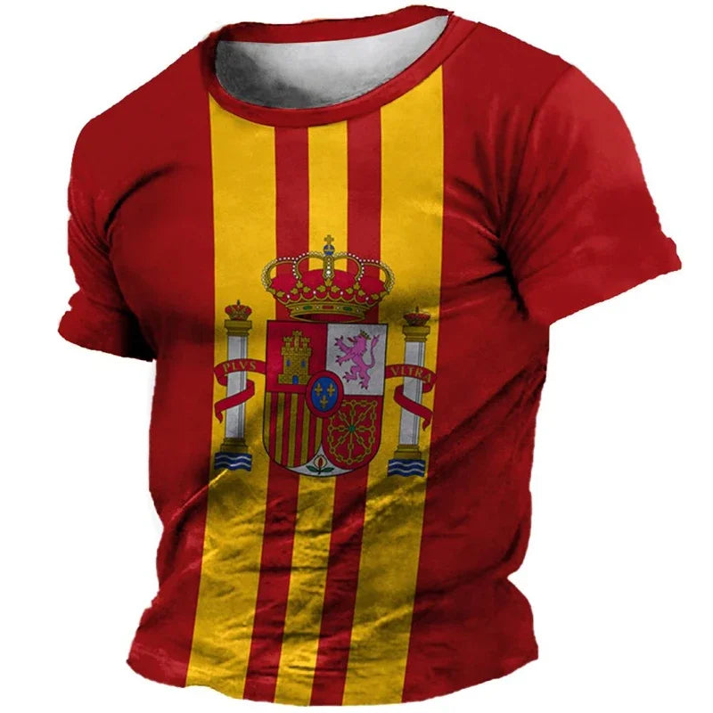 3D Print Spanish Flag Sports Quick-dry Breathable Men T-shirt Retro Harajuku Street Casual Fitness Loose  Short-sleeve  Clothing