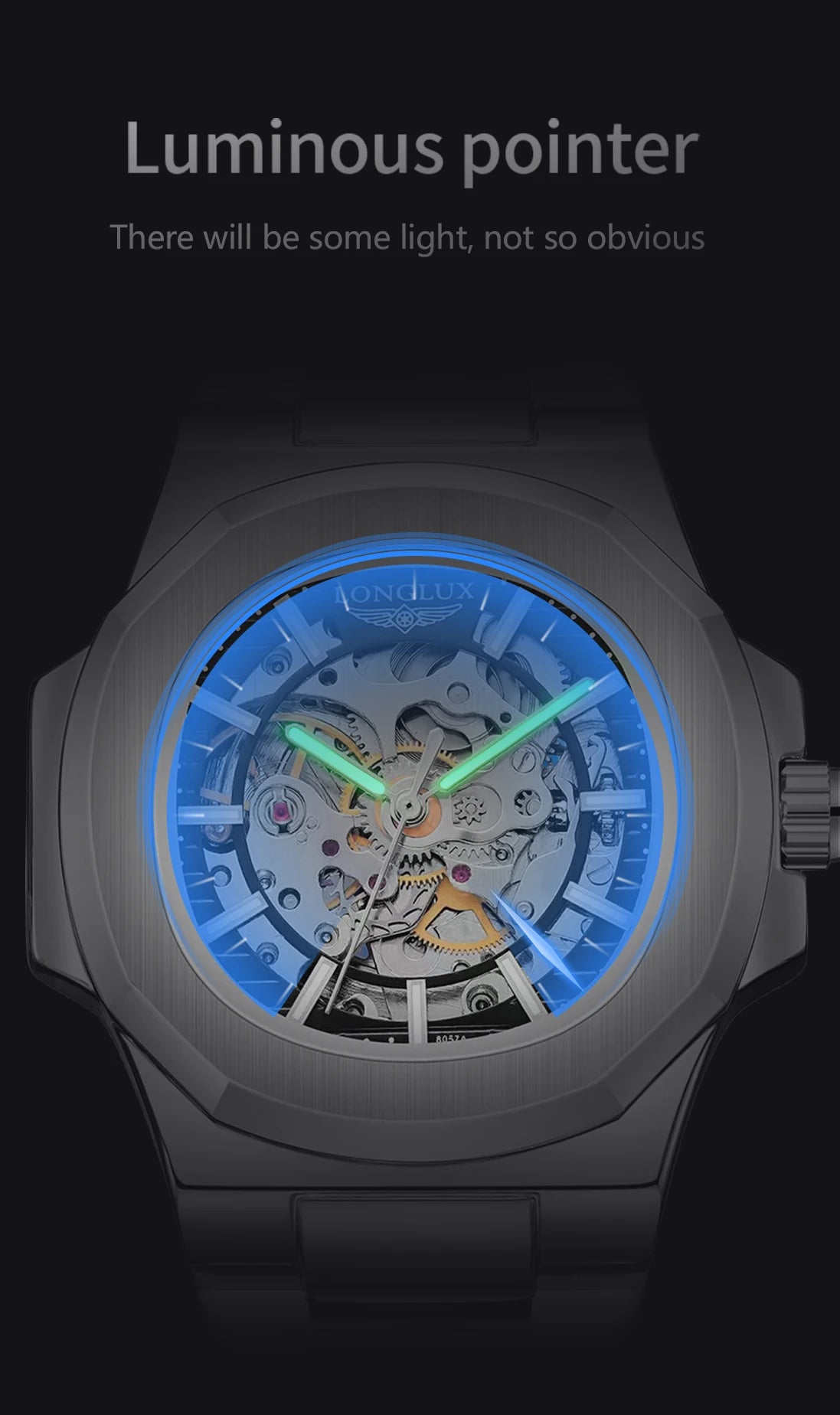 Black LONGLUX Men automatic mechanical watch luxury watches waterproof skeleton business cheap wholesale stainless steel gift watch