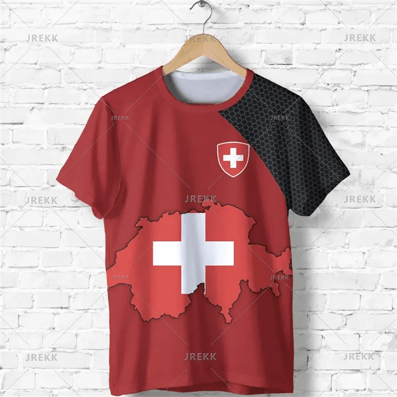 Outdoor Casual Sportswear Tshirts For Men Clothing Switzerland National Emblem Flag 3d Print Cool T-Shirt Gym Tops O Neck Tees streetwear fashion product image 25