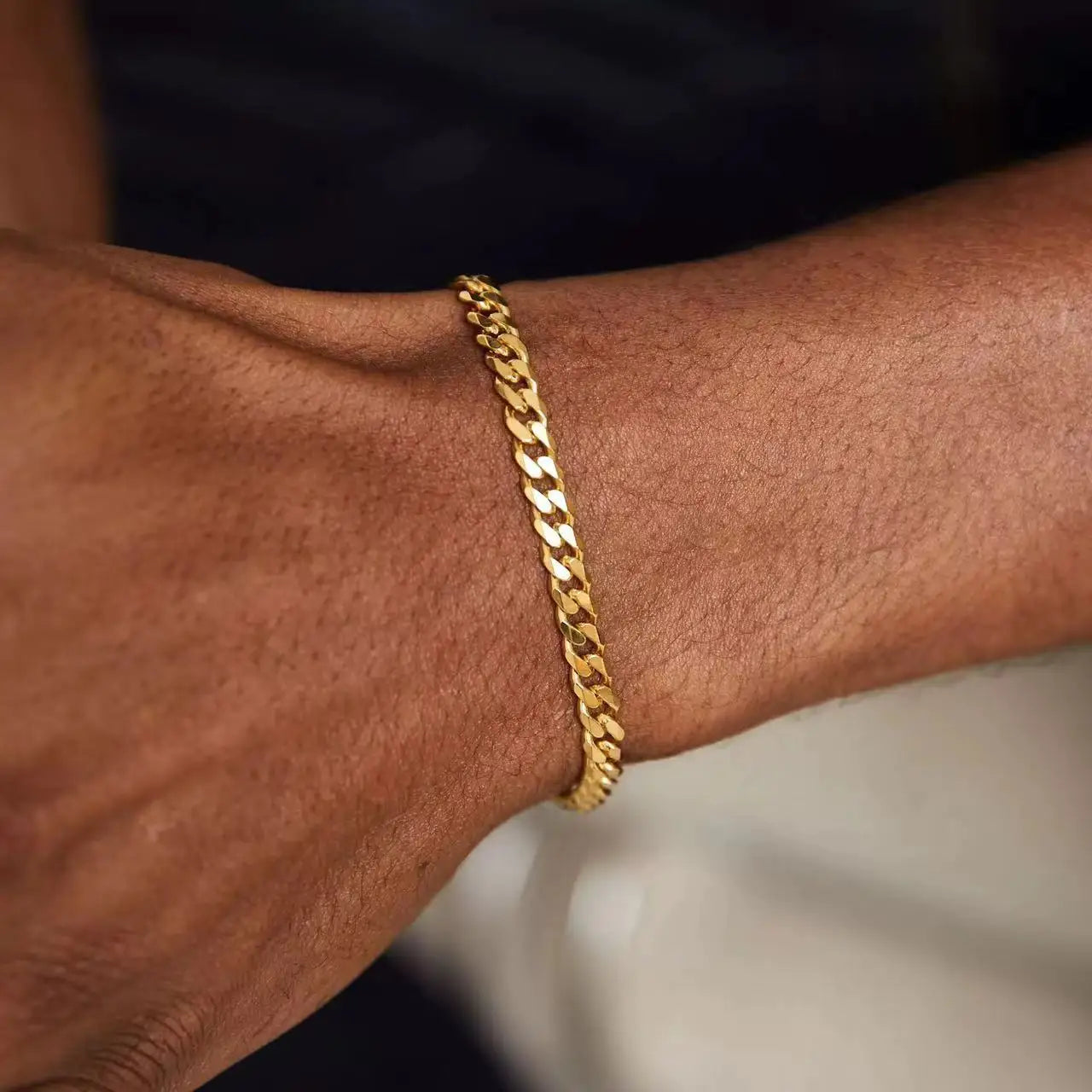 Sienna Gold Color Stainless Steel Cuban Chain Men's Bracelet Simple Retro Bracelet For Women Hip Hop Jewelry Trend Accessories Gift