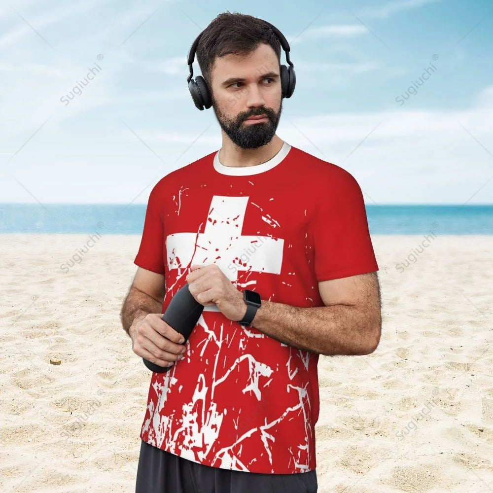 Exclusive design Switzerland Flag Grain 3D Printed Men For Running Bike Soccer Tennis Fitness Sports tshirt Mesh Short T-shirt streetwear fashion product image 18