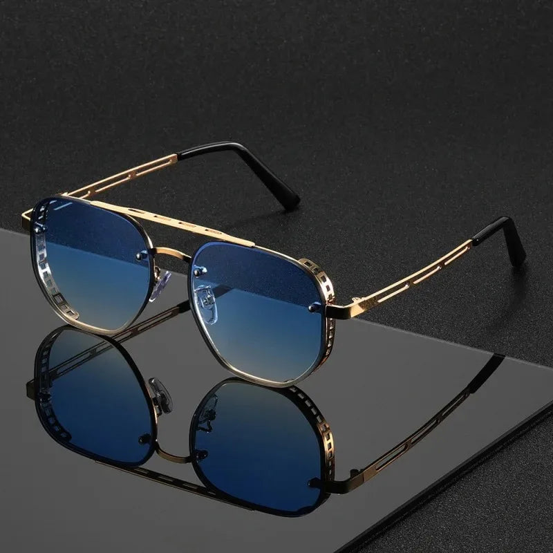 Dark Slate Gray Men New Driving Sunglasses Vintage Steampunk Square Sunglasses Metal Frame with Spring Hinges Women Eyepiece UV400 Glasses