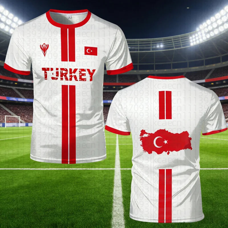 Summer New Turkey Football T-shirt  Breathable Quick-dry Soccer Jersey Turkish Flag Printed Men's Short-sleeved Tee Beachwear