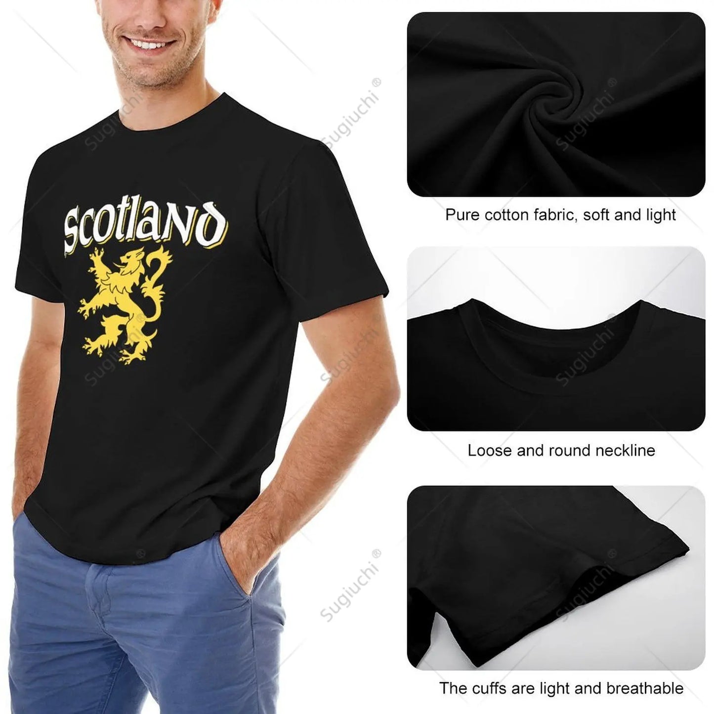 Unisex Men Scotland Rampant Lion Tshirt Tees T Shirts Women Boys 100% Cotton T-Shirt