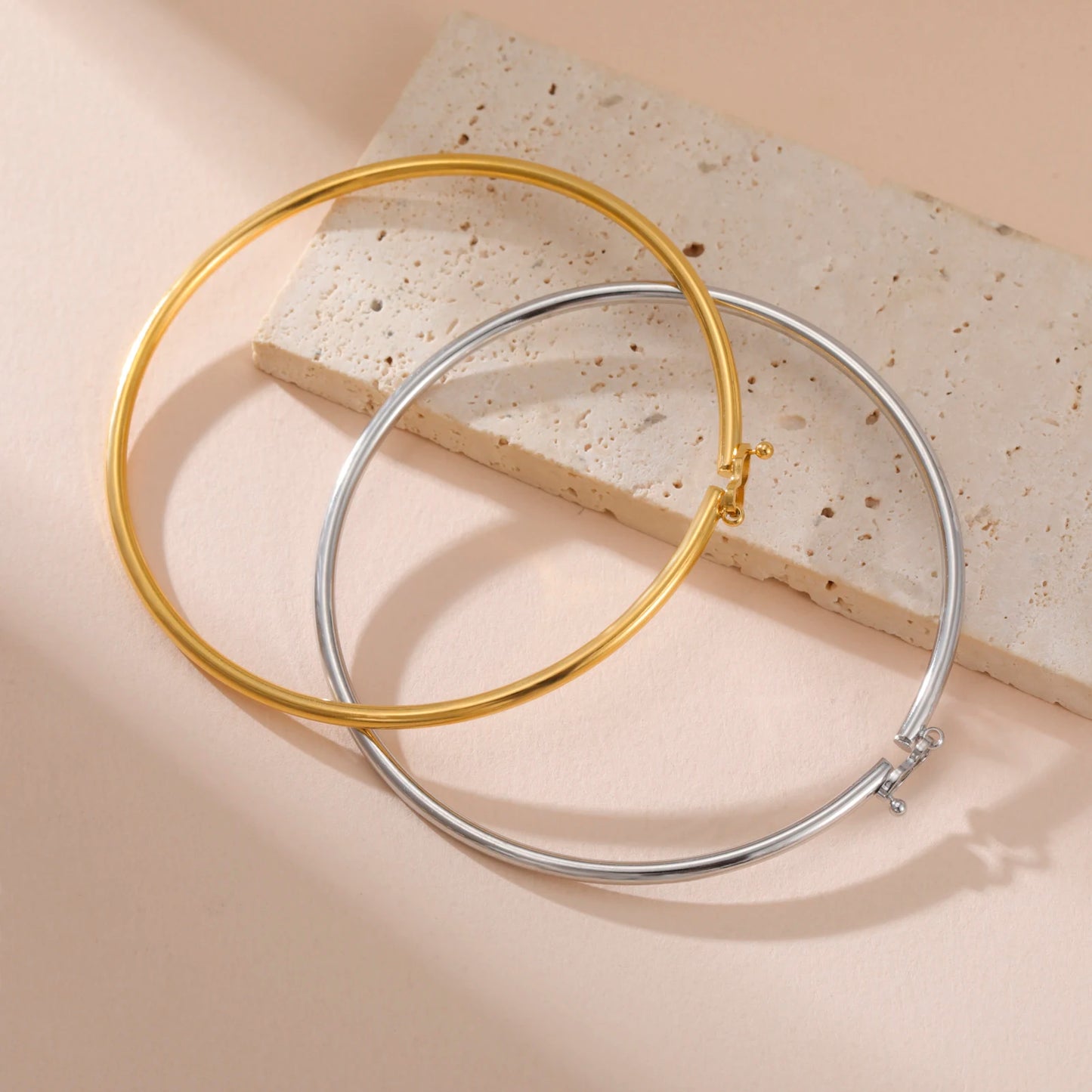 Tan Lucktune Fashion Metal Simple Cuff Bracelets Stainless Steel Gold Color Jewelry Bracelets Women's Accessories Date Party Gift