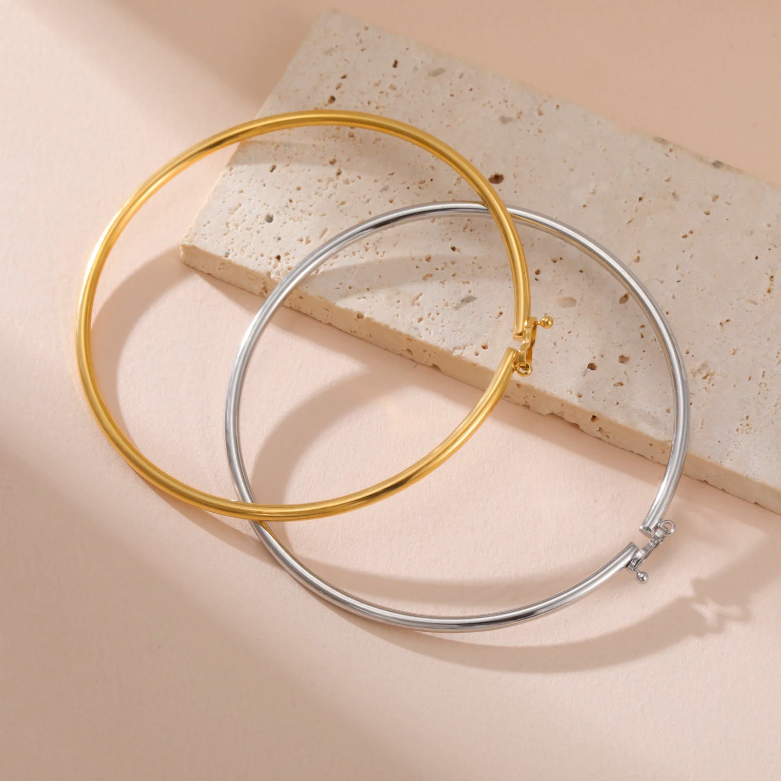 Tan Lucktune Fashion Metal Simple Cuff Bracelets Stainless Steel Gold Color Jewelry Bracelets Women's Accessories Date Party Gift