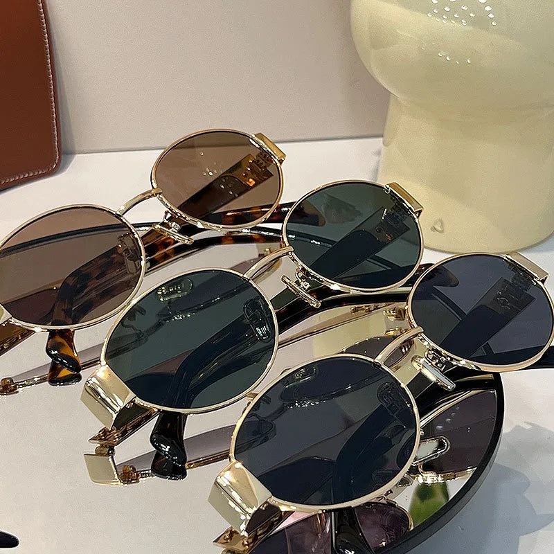 Gray Retro Steampunk Sun Protection Sunglasses Vintage New Women's Metal Oval Sunglasses Ladies Classic UV400 Sunscreen Eyewear