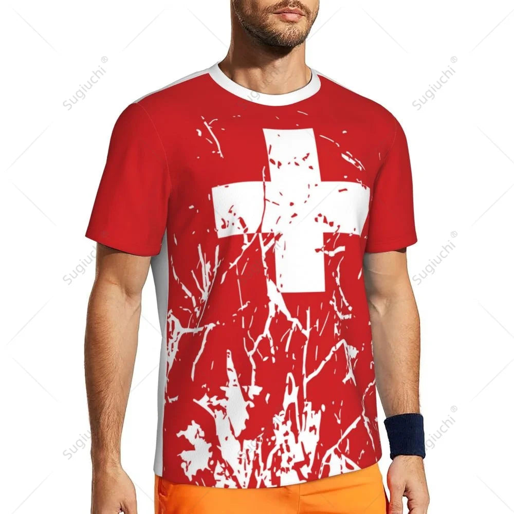 Exclusive design Switzerland Flag Grain 3D Printed Men For Running Bike Soccer Tennis Fitness Sports tshirt Mesh Short T-shirt